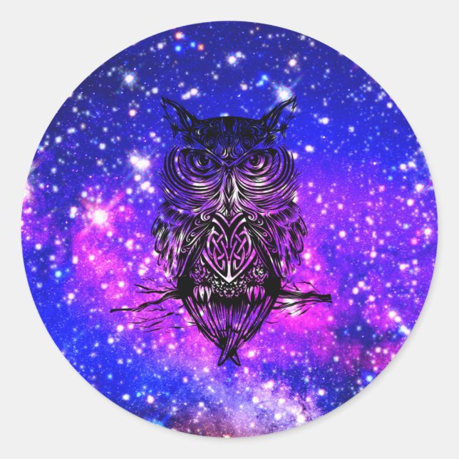 Celtic owl universe classic round sticker (Front)