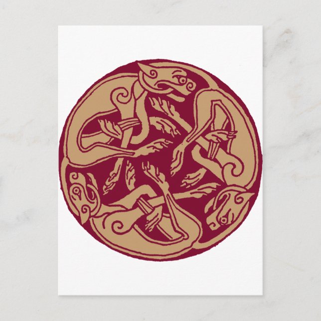 Celtic pattern with dogs - bordeaux and beige postcard (Front)
