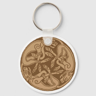Celtic pattern with dogs - brown key ring