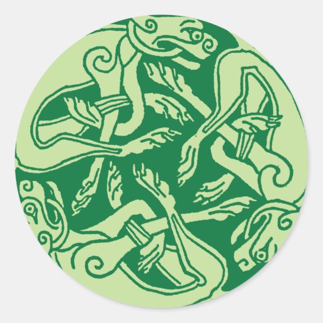 Celtic pattern with dogs - green classic round sticker (Front)
