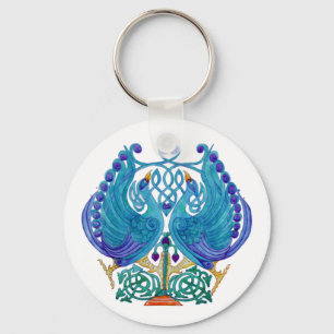 Celtic Peacocks Classic Button Keychain