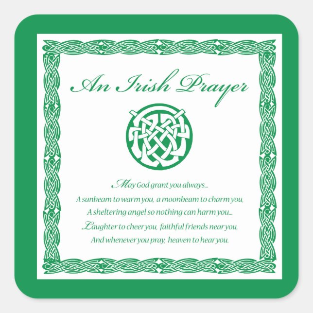 Celtic Prayer St. Patrick's Day Square Sticker (Front)