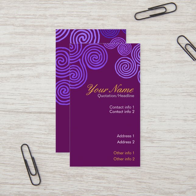 Celtic Purple Swirl Business Card (Front/Back In Situ)