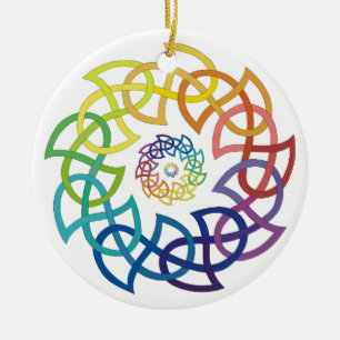 Celtic Rainbow Knotwork Rings Ceramic Tree Decoration