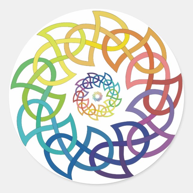 Celtic Rainbow Knotwork Rings Classic Round Sticker (Front)