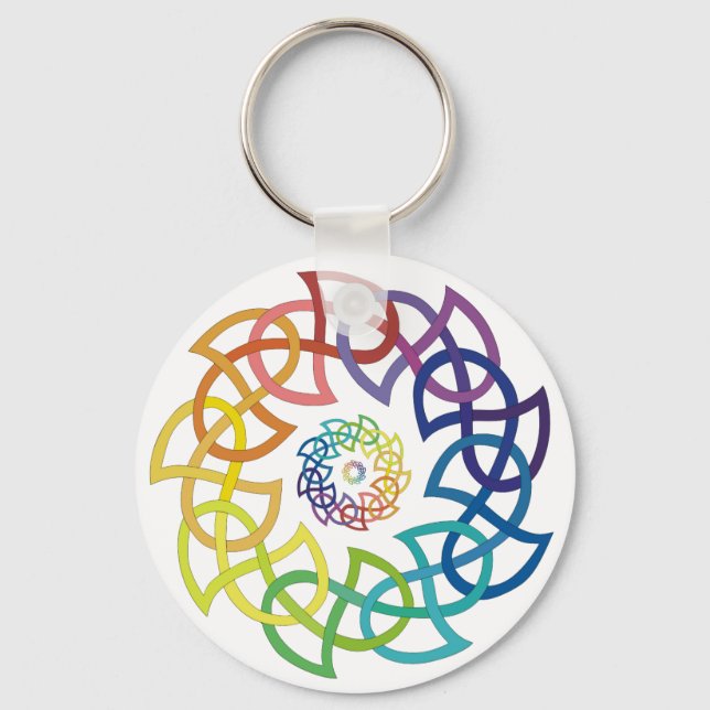 Celtic Rainbow Knotwork Rings Key Ring (Front)