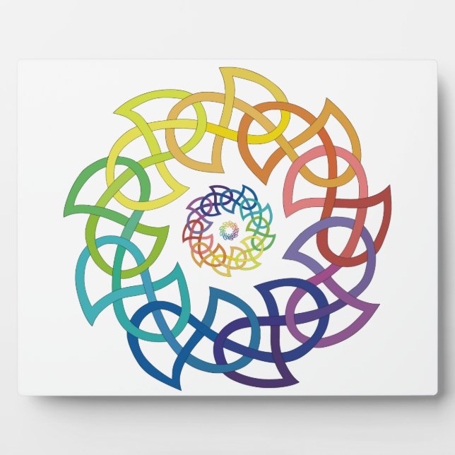 Celtic Rainbow Knotwork Rings Plaque (Front)