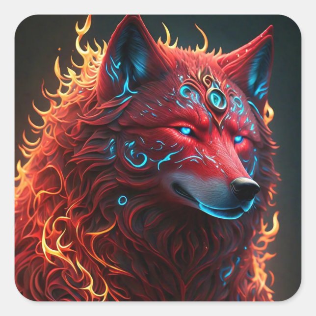 Celtic Red Wolf Square Sticker (Front)