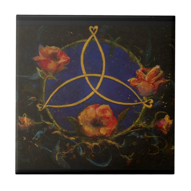 Celtic Rose Garden Night Knot Irish Maureen Girard Tile (Front)