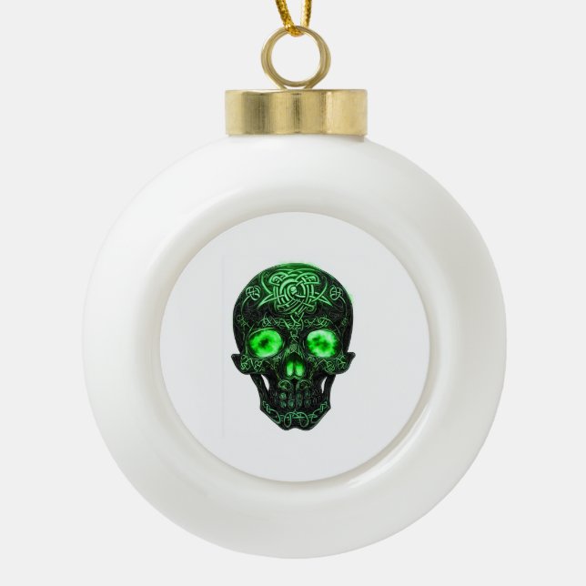 Celtic Rune Skull Ceramic Ball Christmas Ornament (Front)