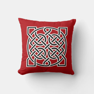 Celtic Sailor's Knot, Deep Red, Black and White Cushion