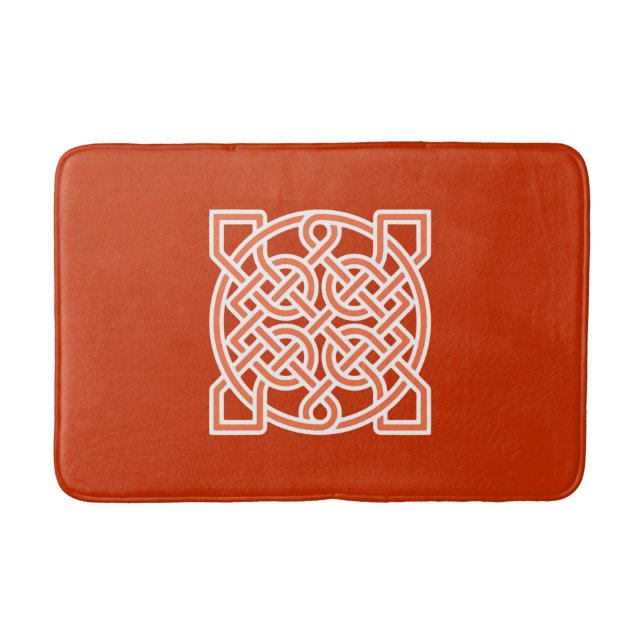 Celtic Sailor's Knot, Mandarin Orange and White  Bath Mat (Front)