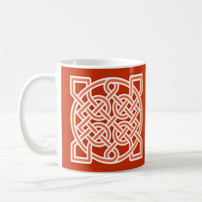 Celtic Sailor's Knot, Mandarin Orange and White Coffee Mug (Left)
