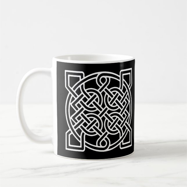 Celtic Sailor's Knot, White on a Black Background  Coffee Mug (Left)