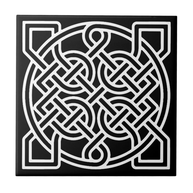 Celtic Sailor's Knot, White on a Black Background Tile (Front)