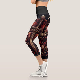 Celtic Scottish Red and Bronze Sword Capri Leggings