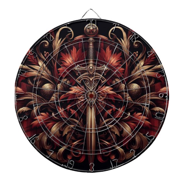 Celtic Scottish Red and Bronze Sword Dartboard (Front)