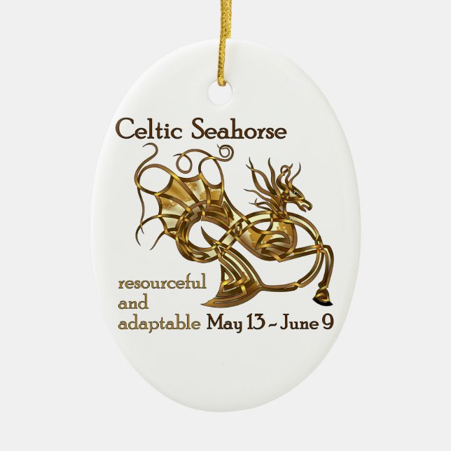 Celtic Seahorse Ceramic Tree Decoration (Front)