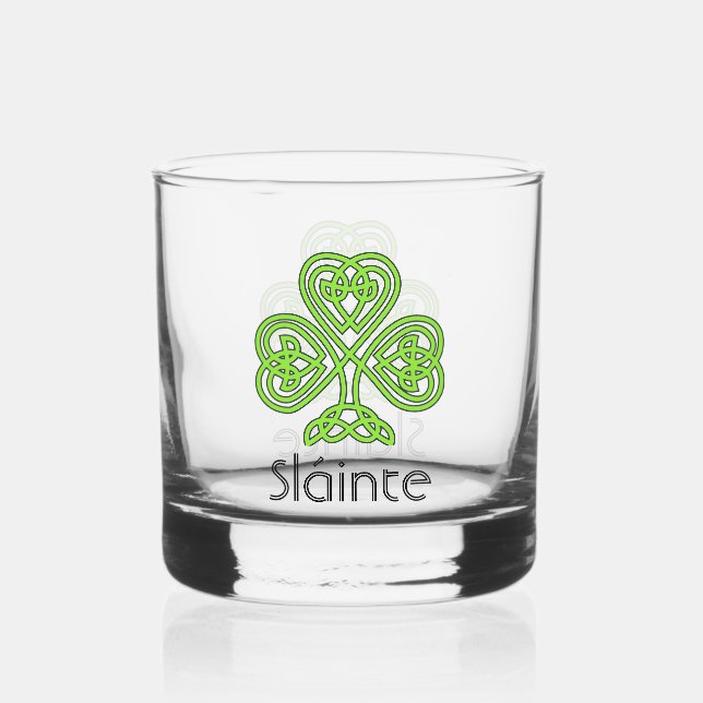 Celtic Shamrock Green Irish Clover Drinkware Set Whiskey Glass (Front)