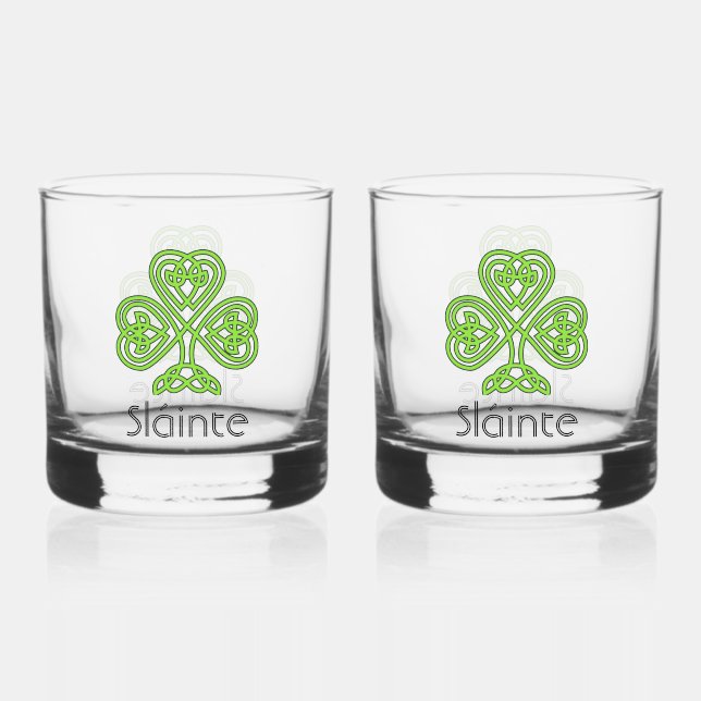 Celtic Shamrock Green Irish Clover Drinkware Set Whiskey Glass (Front)