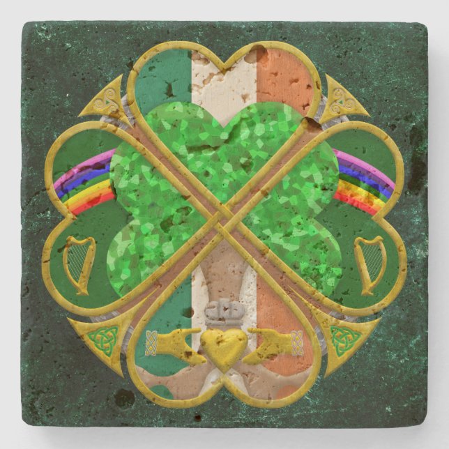 Celtic Shamrock Heritage Symbol Irish Inspired Stone Coaster (Front)