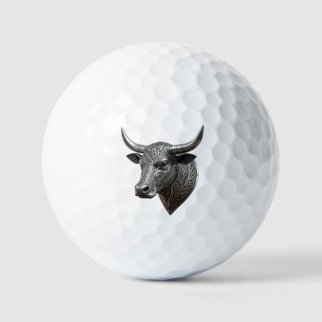 Celtic Silver Bull Head Viking Celtic Golf Balls (Front)