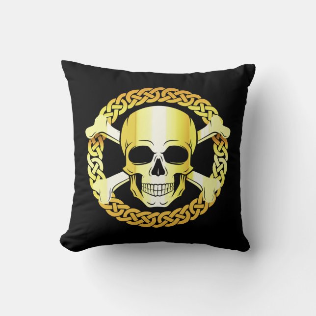 Celtic Skull Crossbones/Viking/Pirate/gold/black Cushion (Front)