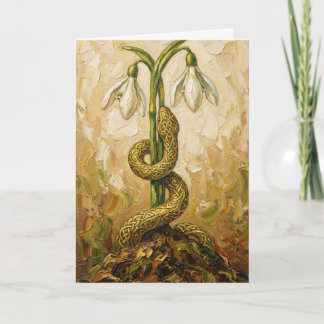 Celtic Snake Snowdrops Imbolc Rebirth Fantasy Art Card