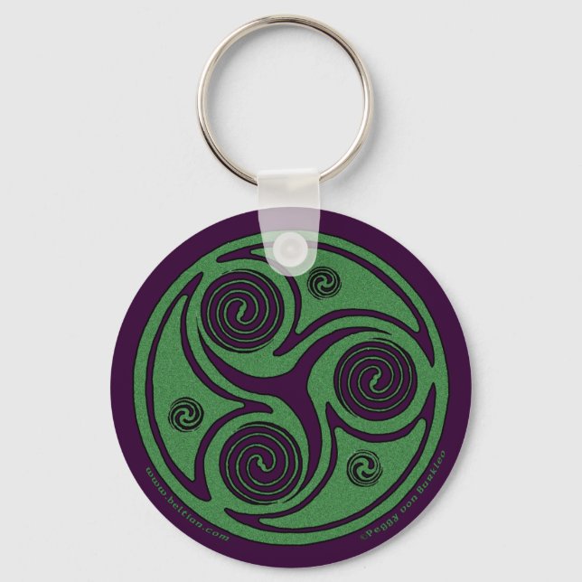 Celtic Spiral Keychain, Triskelion design #1 Key Ring (Front)