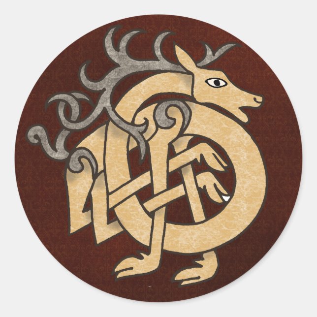Celtic Stag Classic Round Sticker (Front)