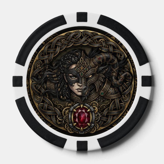 Celtic Steampunk Warrior.  Poker Chips (Front)