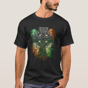 Celtic Style Cross With Irish Flag Colors T-Shirt