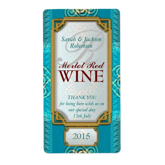 Celtic Swirl Blue Teal Custom Wine Bottle Labels (Front)