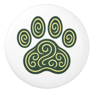 Celtic Swirl Pawprint Pine & Cream Ceramic Knob