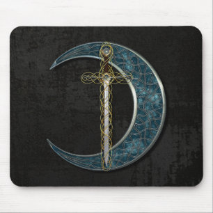 Celtic Sword and Moon with Grunge Wall Mouse Pad