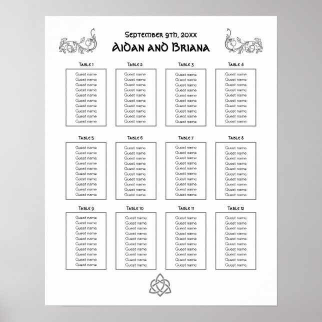 Celtic symbols and foliage for 12 tables poster (Front)