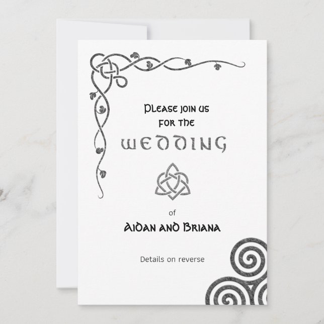 Celtic symbols and foliage on white modern invitation (Front)