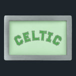 Celtic Text Rectangular Belt Buckle<br><div class="desc">Celtic knot style text in green. Custom fonts.</div>