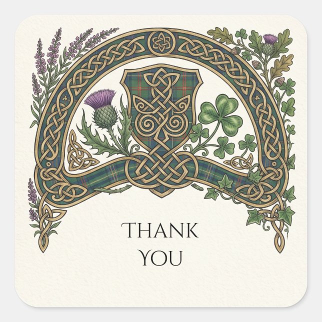 Celtic Thistle Arch Thank You Wedding Sticker (Front)