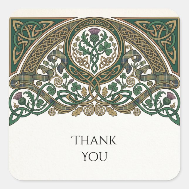Celtic Thistle Thank You Wedding Sticker (Front)