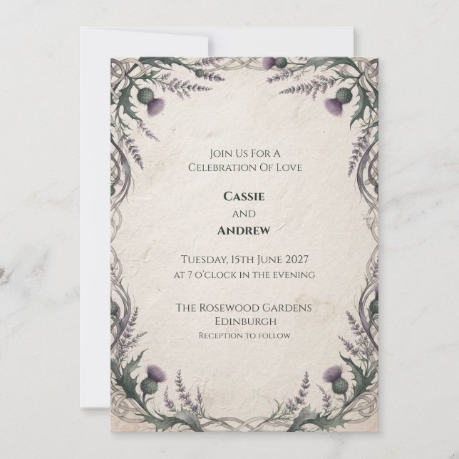 Celtic Thistle Wedding Invitation (Front)