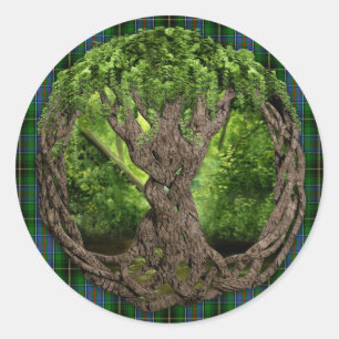 Celtic Tree Of Life And Clan MacInnes Tartan Classic Round Sticker