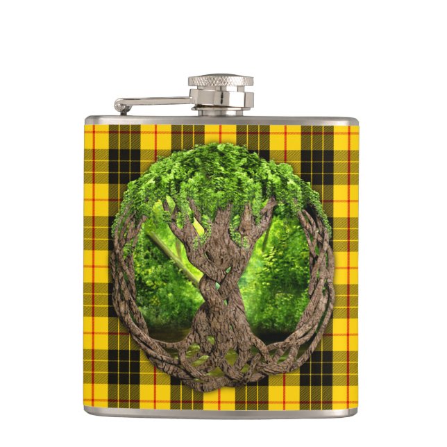 Celtic Tree Of Life And Clan MacLeod Tartan Hip Flask (Front)