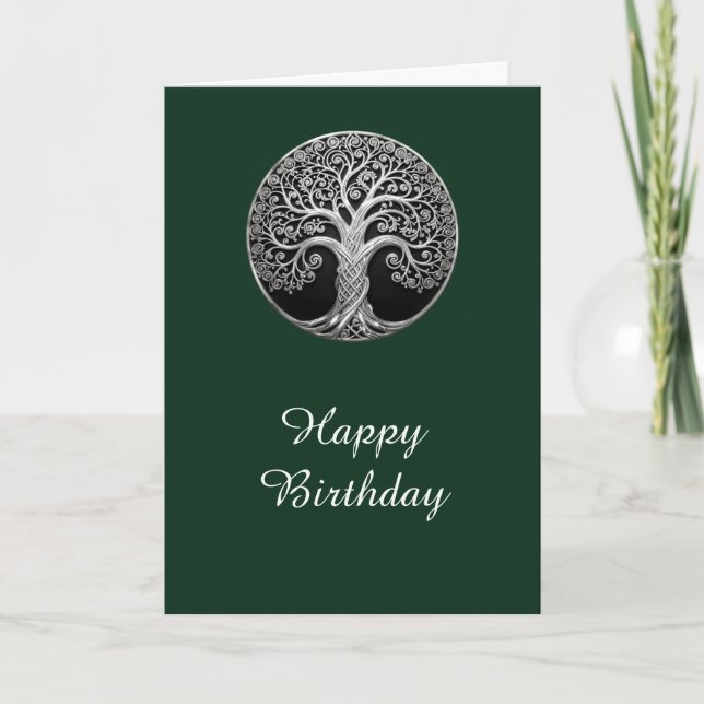 Celtic Tree of Life Birthday Card Dark Green (Front)
