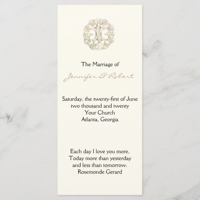 Celtic Tree of Life Gold Wedding Program Programme (Front)