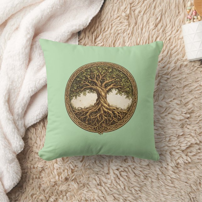 ​Celtic Tree of Life Sage Green Throw Pillow (Blanket)