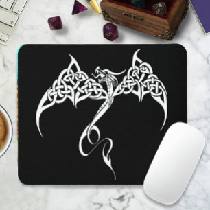Celtic Tribal Dragon Black White Mouse Pad