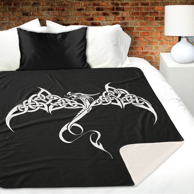 Celtic Tribal Dragon Black White Sherpa Blanket (Creator Uploaded)