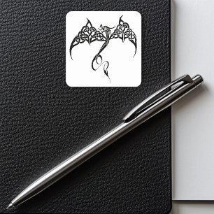 Celtic Tribal Dragon Black White Square Sticker