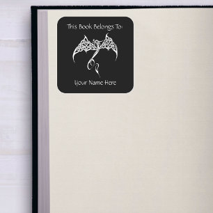 Celtic Tribal Dragon Bookplate Square Sticker